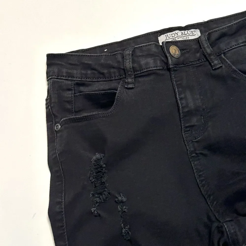 Judy Blue Black Distressed Fray Ripped Denim Jeans Size 5 / 27 JB-8548